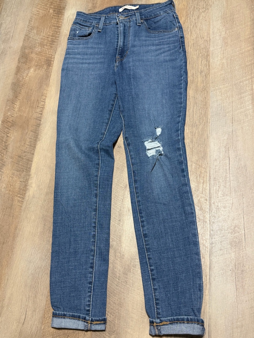 Levi's High-Rise Distressed Dark Blue Jeans